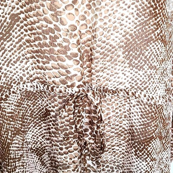 Susan Graver Brown & Beige Print Sheer Blouse, Elastic Tie Waist, Size 2X - Picture 5 of 10